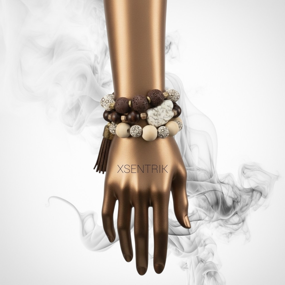 Wellness Braceletz ▪︎ 3 SET ▪︎  Lava, White Howelite, Natural Wood